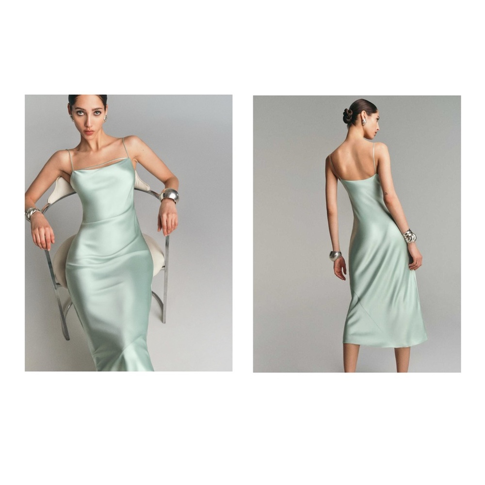 Reformation Cardi Silk Dress in Sea Glass NWOT